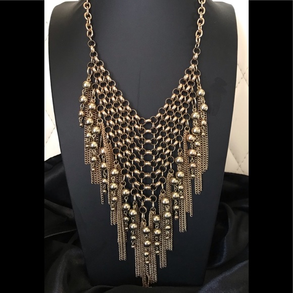 VTG statement Necklace fringed chain signed Crown Nine - Picture 3 of 9